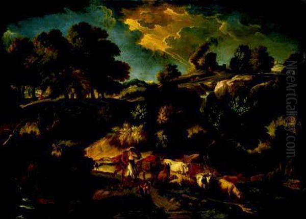 Paesaggio In Tempesta Con Pastori E Armenti Oil Painting by Pieter the Younger Mulier