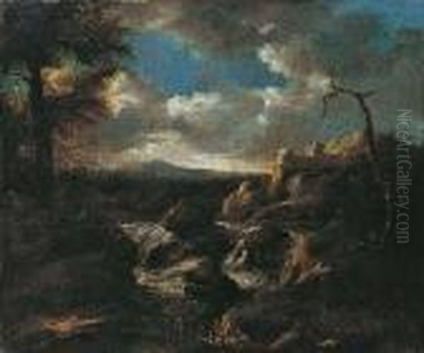 Landschaft Mit Wasserfall. Oil Painting by Pieter the Younger Mulier