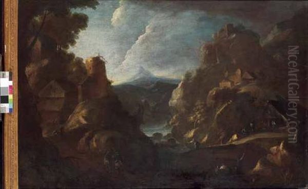 Paesaggio Rupestre Con Viandanti Oil Painting by Pieter the Younger Mulier