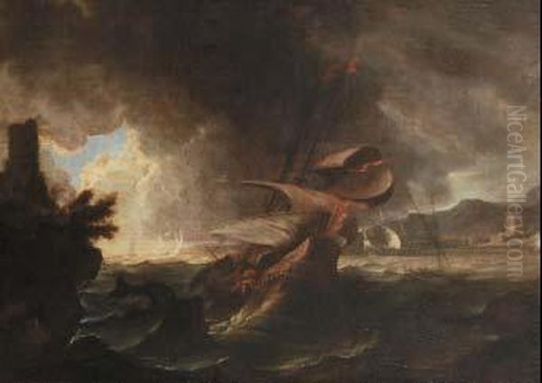 Barca In Tempesta In Prossimita Della Costa Oil Painting by Pieter the Younger Mulier