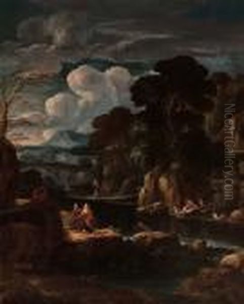 Paesaggio Con Battesimo Di Cristo Oil Painting by Pieter the Younger Mulier