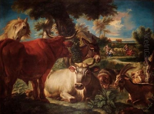 Paesaggio Con Animali, Sul Fondo Io Ed Il Padre Inacho Oil Painting by Pieter the Younger Mulier