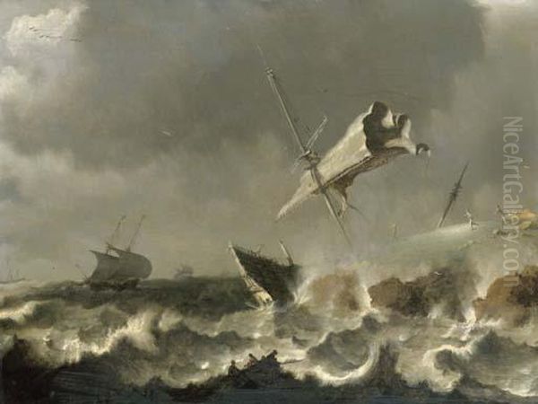 A Storm At Sea Oil Painting by Pieter the Younger Mulier