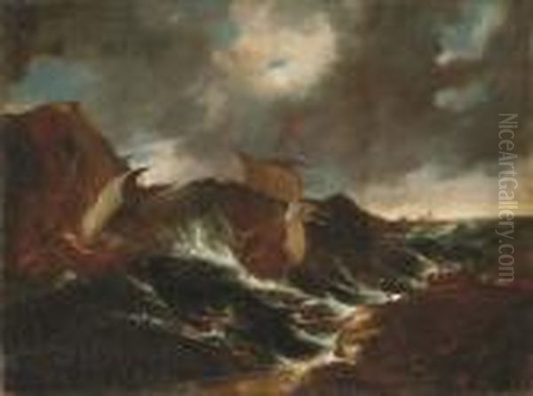 Marina In Burrasca Con Scena Di Naufragio Oil Painting by Pieter the Younger Mulier