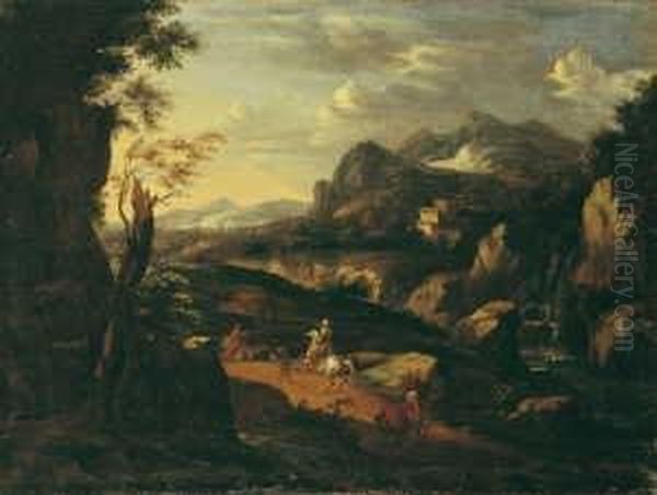 Italienische Gebirgslandschaft Mit Reitern. Oil Painting by Pieter the Younger Mulier