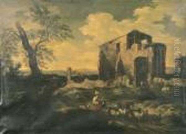 Paesaggio Con Ruderi Ed Astanti Oil Painting by Pieter the Younger Mulier