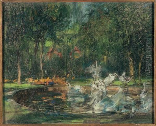 Il Lago Dei Cigni Ai Giardini Reali Oil Painting by Vittorio Cavalleri