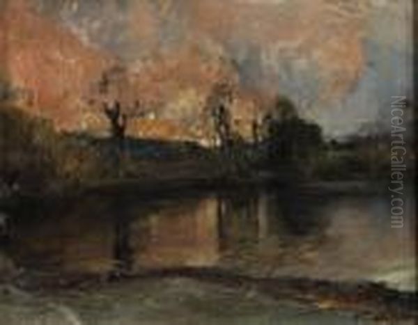 Tramonto Sul Fiume Oil Painting by Vittorio Cavalleri