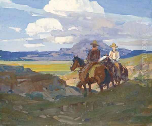 Range Gossip Oil Painting by Frank Tenney Johnson