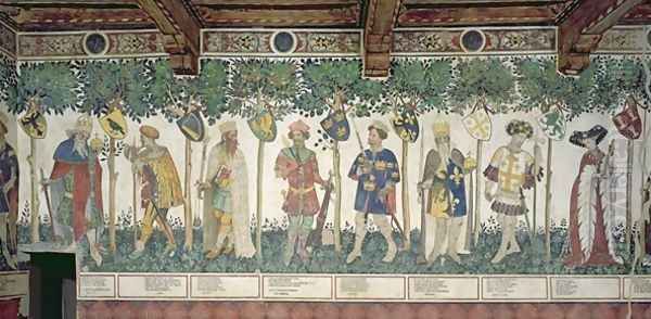 The Nine Worthies and the Nine Worthy Women detail of Julius Caesar Joshua King David Judas Maccabeus King Arthur Charlemagne Godfrey de Bouillon and Delphine Oil Painting by Giacomo Jaquerio