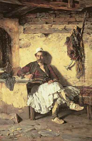 Albanian Sentinel Resting Arnaueti Oil Painting by Paul Jovanovic