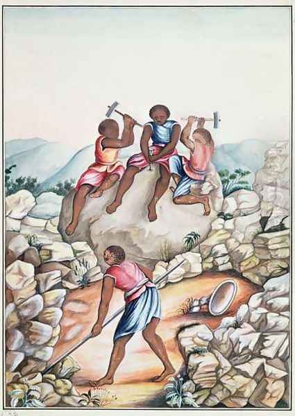 Slaves diamond mining in the Serro Frio region Minas Gerais Brazil Oil Painting by Carlos Juliao