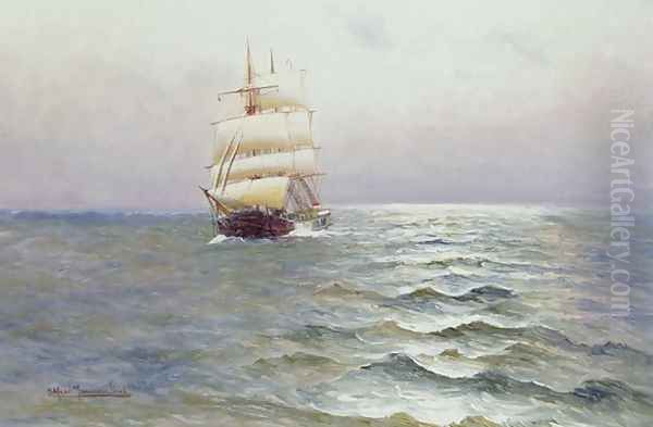 Tall Ship Oil Painting by Alfred Serenius Jensen