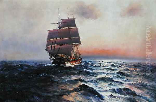 Sailing Ship at Sea Oil Painting by Alfred Serenius Jensen