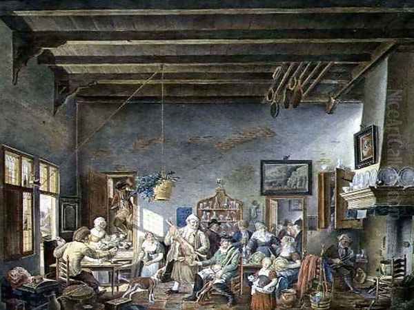 A Dutch Tavern Interior Oil Painting by W. Jansens