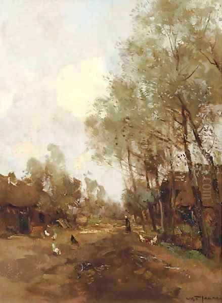 Brabantsch landschap chickens on a country path Oil Painting by W. Jansens