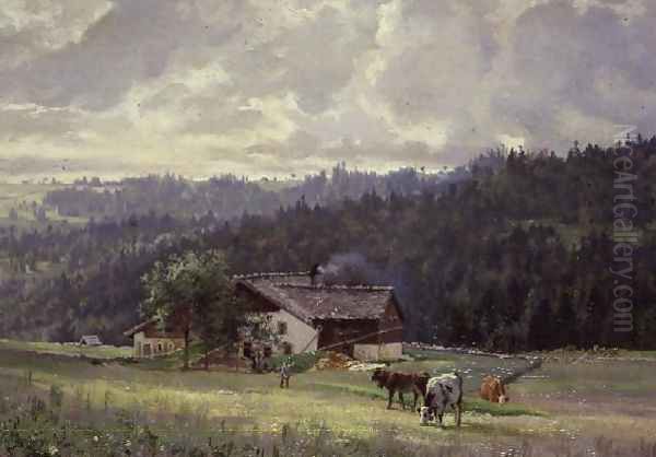 Chez Sandoz a la Joux Perret Oil Painting by Edouard Jeanmarie