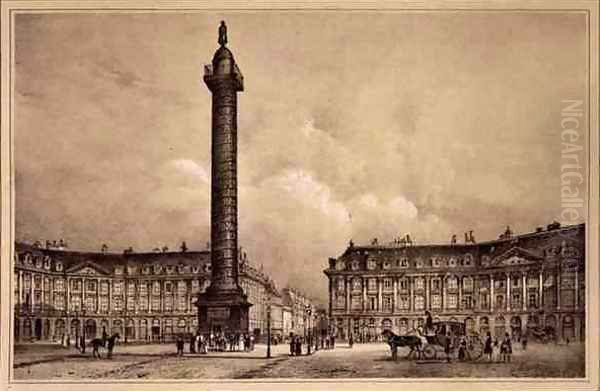 View of the replica of Trajans column in the Place Vendome Oil Painting by Jean Jacottet