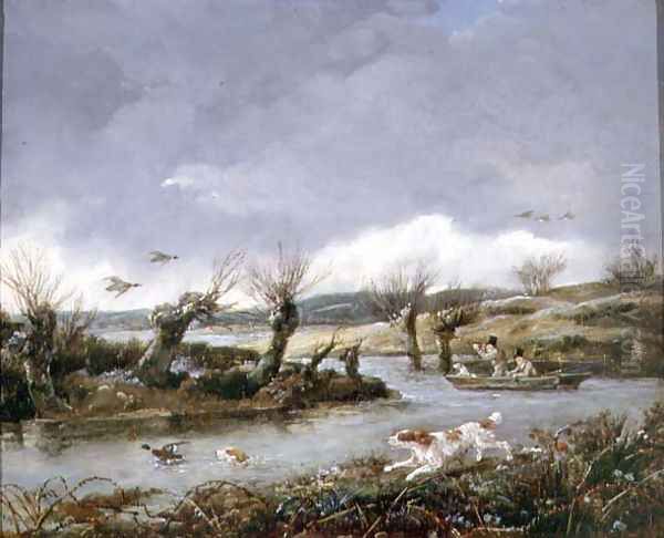 Duck Shooting Oil Painting by Samuel John Egbert Jones