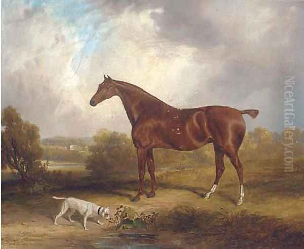 A chestnut hunter before a country house Oil Painting by Samuel John Egbert Jones