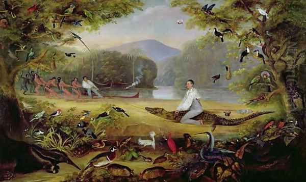 Charles Waterton capturing a cayman Oil Painting by Captain Edward Jones