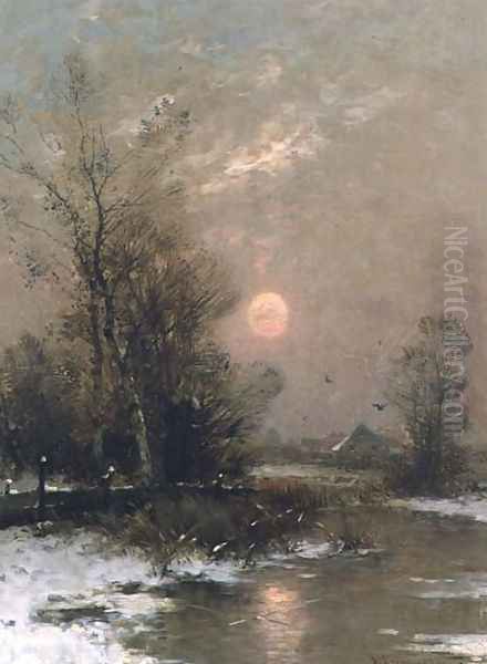 Winter Sunset Oil Painting by Johann II Jungblut