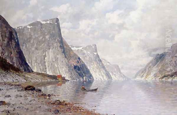 Boating on a Norwegian Fjord Oil Painting by Johann II Jungblut