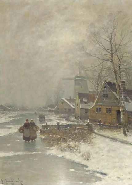 Walking home in winter Oil Painting by Johann II Jungblut