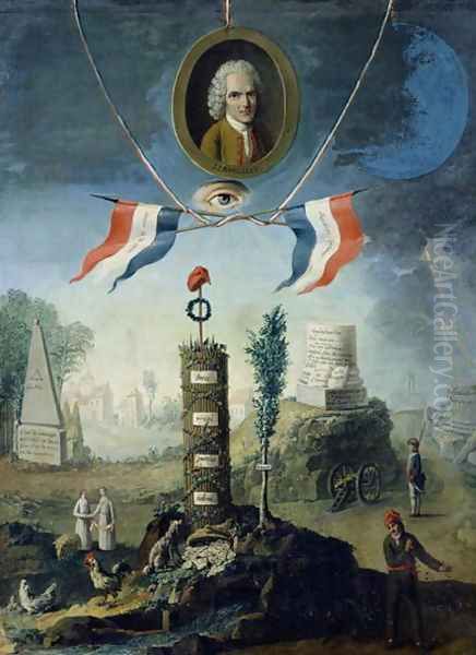 An Allegory of the Revolution with a portrait medallion of Jean Jacques Rousseau Oil Painting by Nicolas Henri Jeaurat de Bertry