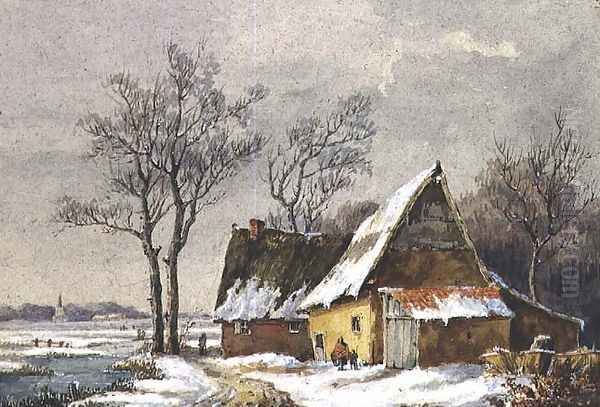 Winter Scene in the Low Countries Oil Painting by Edmond Jean