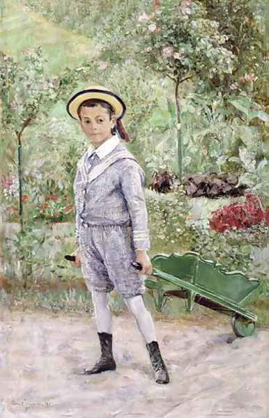 Boy with a Wheelbarrow Oil Painting by Ernst Josephson