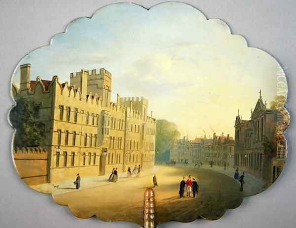 Victorian screen with a scene of Oxford High Street and Queens College Oil Painting by L. and Bettridge, H. Jennens