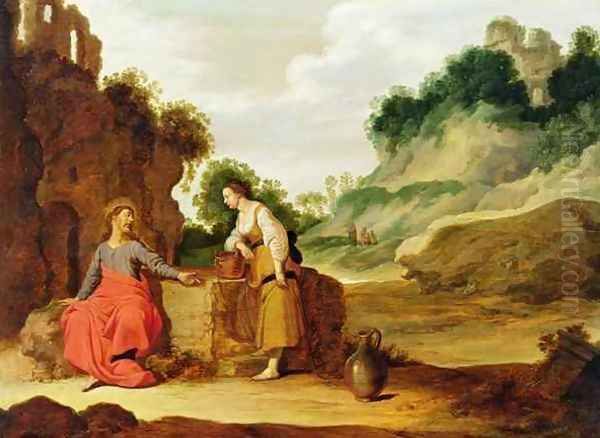 Christ and the woman of Samaria Oil Painting by Lambert Jacobsz or Jacobs