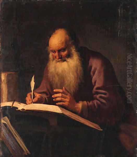 Saint Paul writing at a desk Oil Painting by Lambert Jacobsz or Jacobs