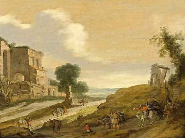 Joseph's Brothers on the Road from Egypt Oil Painting by Lambert Jacobsz or Jacobs