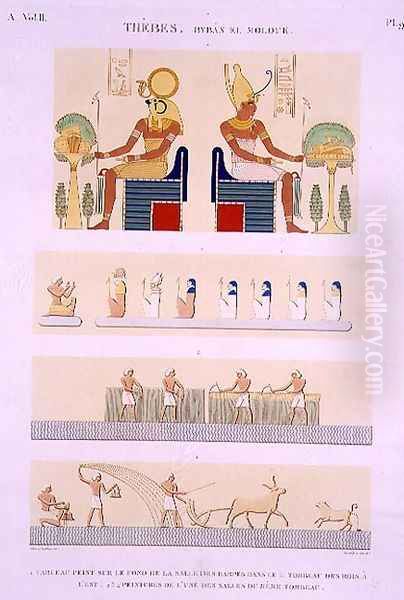 Illustrations of painted boards and murals from the Harps from the 5th Tomb of the Kings of the East Oil Painting by Jollois and Devilliers