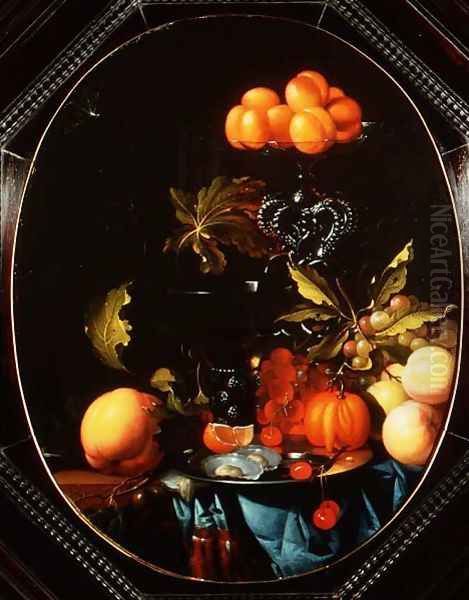 Still life with pumpkins fruit and oysters Oil Painting by Cornelis I Johnson