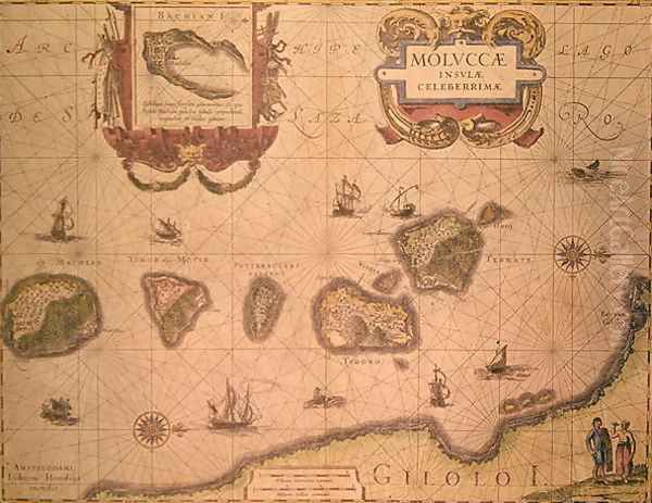 Map showing the Molucca Islands off Halmahera 2 Oil Painting by Joannes Jansson