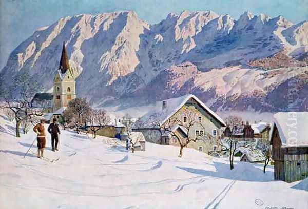 Mitterndorf in Austria after an original watercolour Oil Painting by Jahn, Gustave