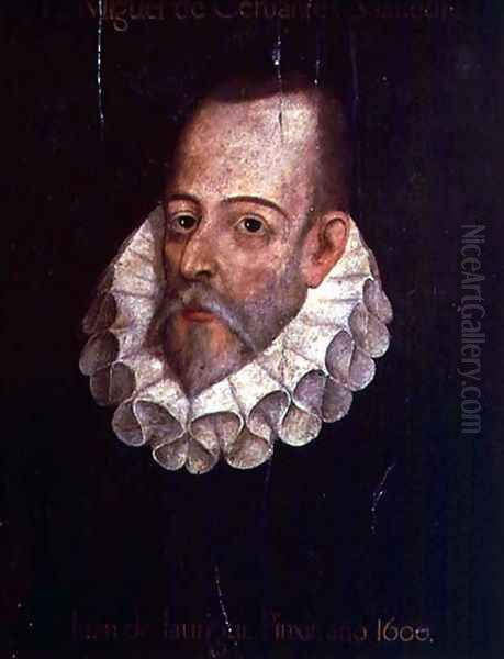 Portrait of Miguel de Cervantes y Saavedra 1547-1615 Oil Painting by Juan de Jauregui y Aguilar