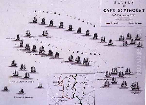 Plan of the Battle of Cape St Vincen Oil Painting by Alexander Keith Johnston