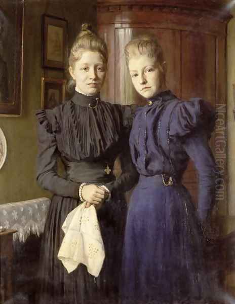 The Two Sisters Oil Painting by August Andreas Jerndorff