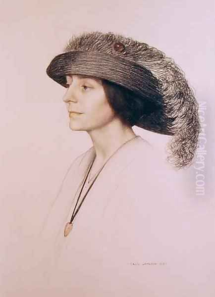 Young Woman Wearing a Feathered Hat Oil Painting by Cecil Stuart Jameson