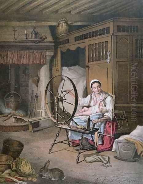 Interior of a Breton home Oil Painting by Henriette Jacott Cappellaere