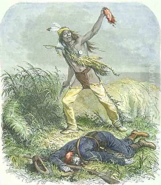 Indian Scalping the Dead Enemy Oil Painting by Ange-Louis (Janet-Lange) Janet