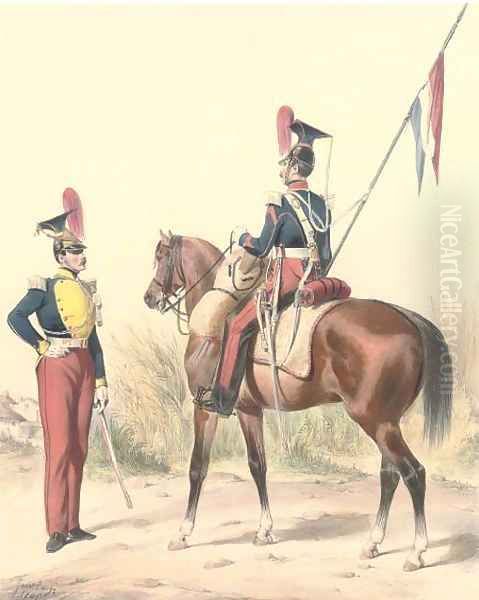 Armee Francaise Hussards Oil Painting by Ange-Louis (Janet-Lange) Janet