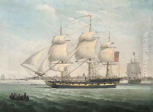 Merchantmen in the Mersey, with the port of Liverpool beyond Oil Painting by John Jenkinson