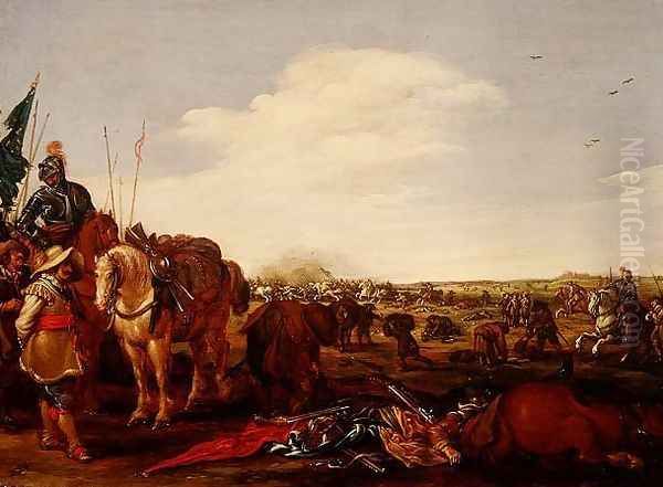 A Battle Scene Oil Painting by Jacob Martsen de Jonge