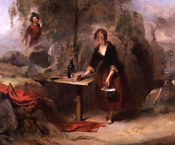 Alice the Daughter of Donald Beanham Preparing Breakfast for Edward Waverley Oil Painting by Alexander Johnston