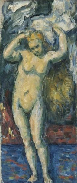 Baigneuse Debout, S'essuyant Les Cheveux Oil Painting by Paul Cezanne